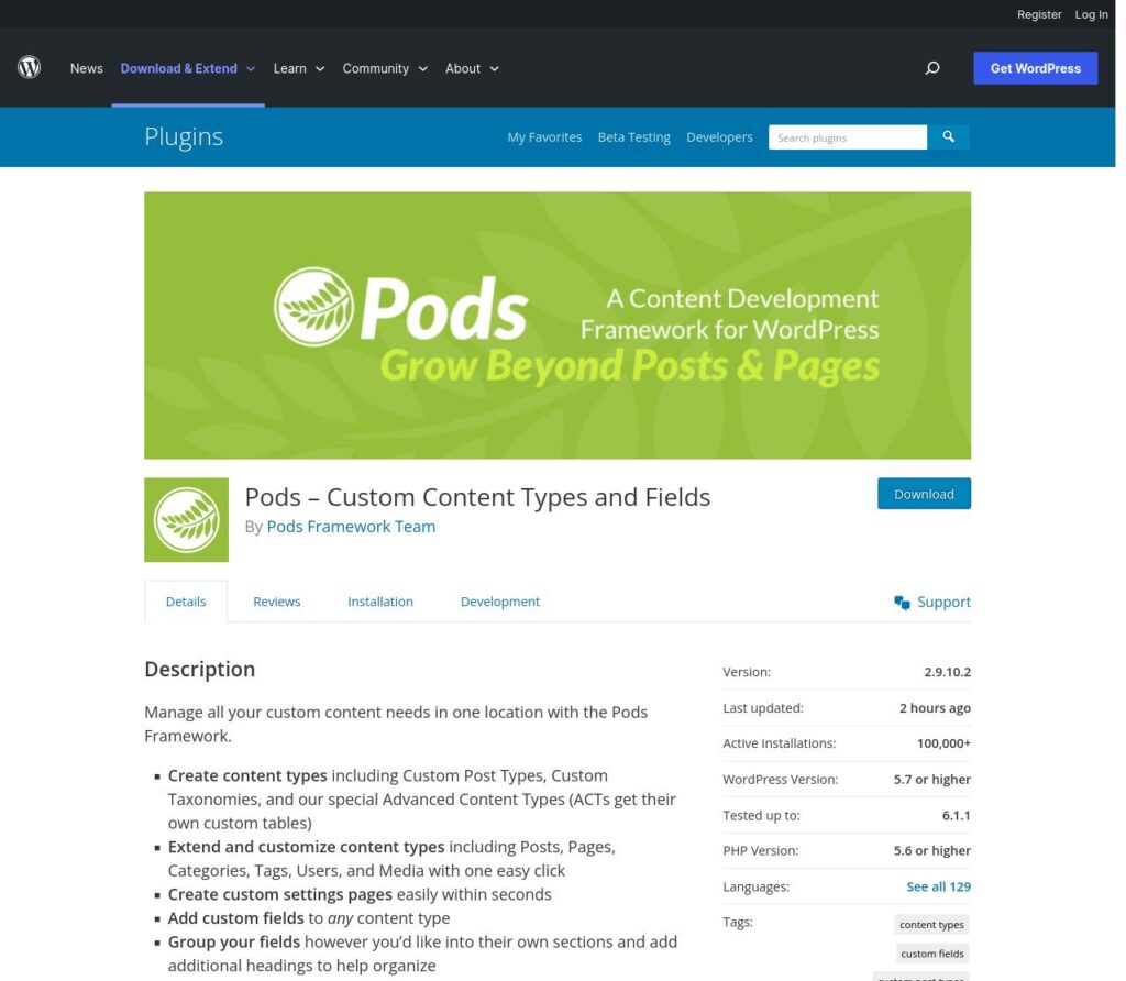 Pods - Custom Content Types and Fields for WordPress